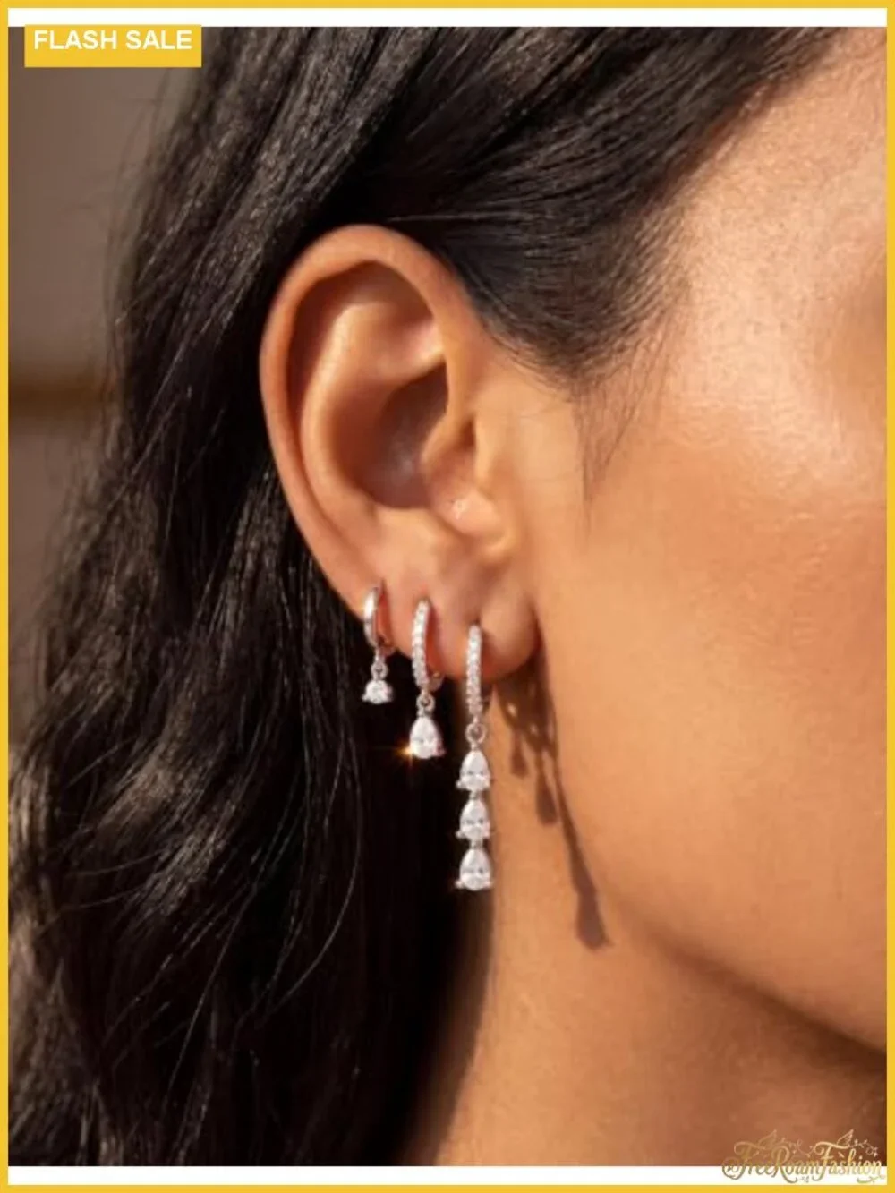 14K Gold Plated Brass Dangle Earrings Cubic Zirconia Drop Set